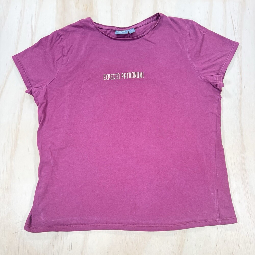 Harry Potter Womens Expecto Patronum  Embroidered Top Shirt Size Large Burgundy